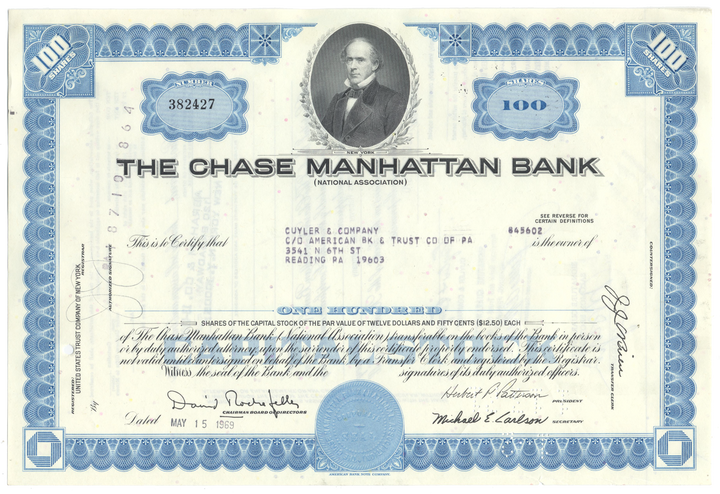 Chase Manhattan Bank Stock Certificate