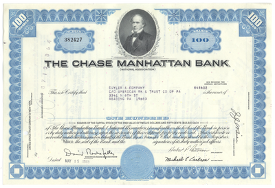 Chase Manhattan Bank Stock Certificate