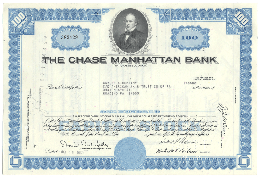 Chase Manhattan Bank Stock Certificate