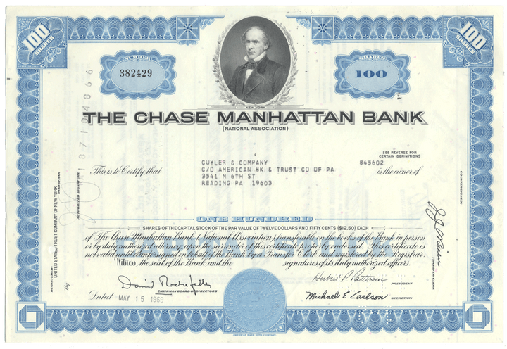 Chase Manhattan Bank Stock Certificate