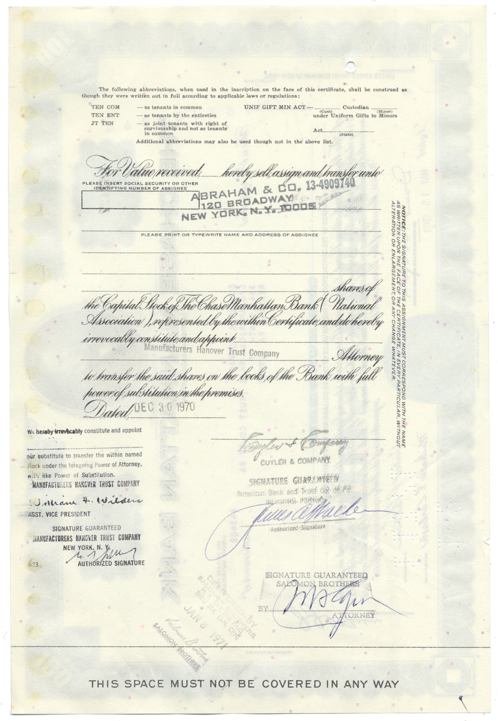 Chase Manhattan Bank Stock Certificate