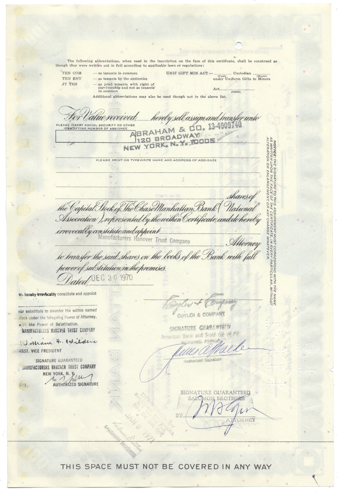 Chase Manhattan Bank Stock Certificate