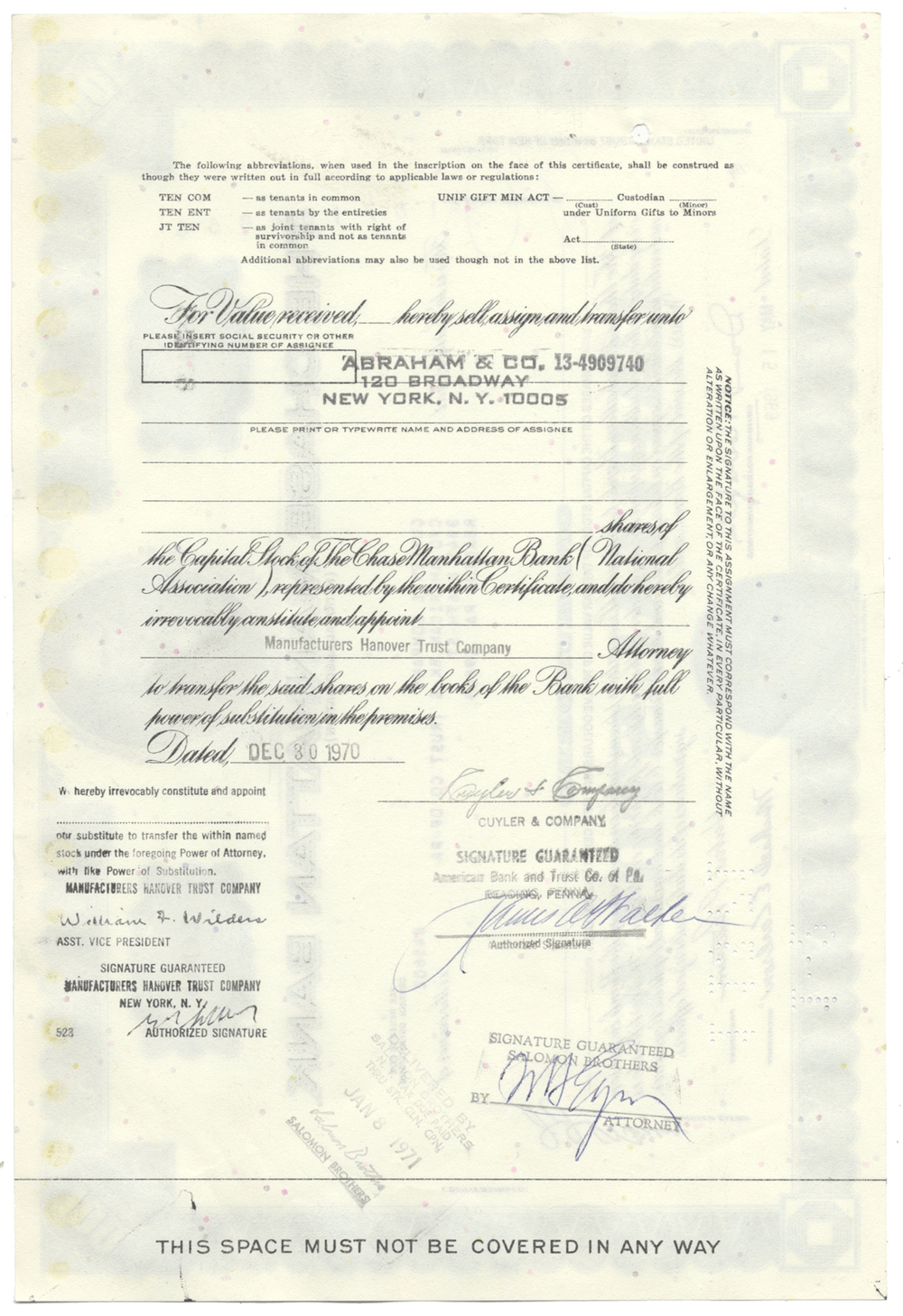 Chase Manhattan Bank Stock Certificate