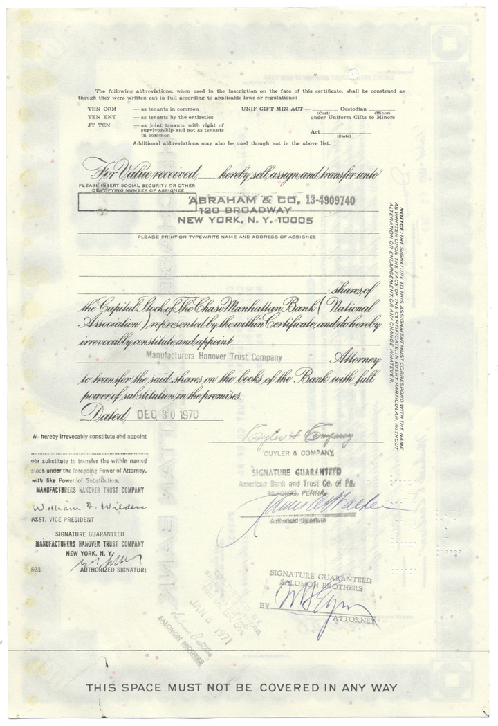 Chase Manhattan Bank Stock Certificate