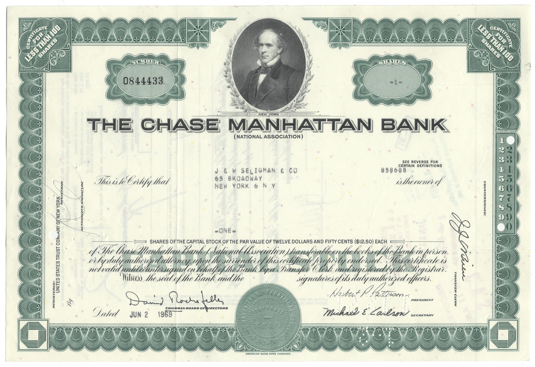 Chase Manhattan Bank Stock Certificate