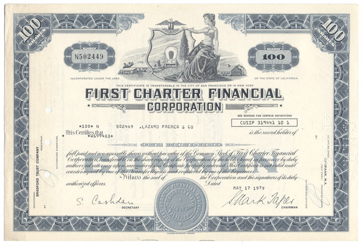 First Charter Financial Corporation Stock Certificate