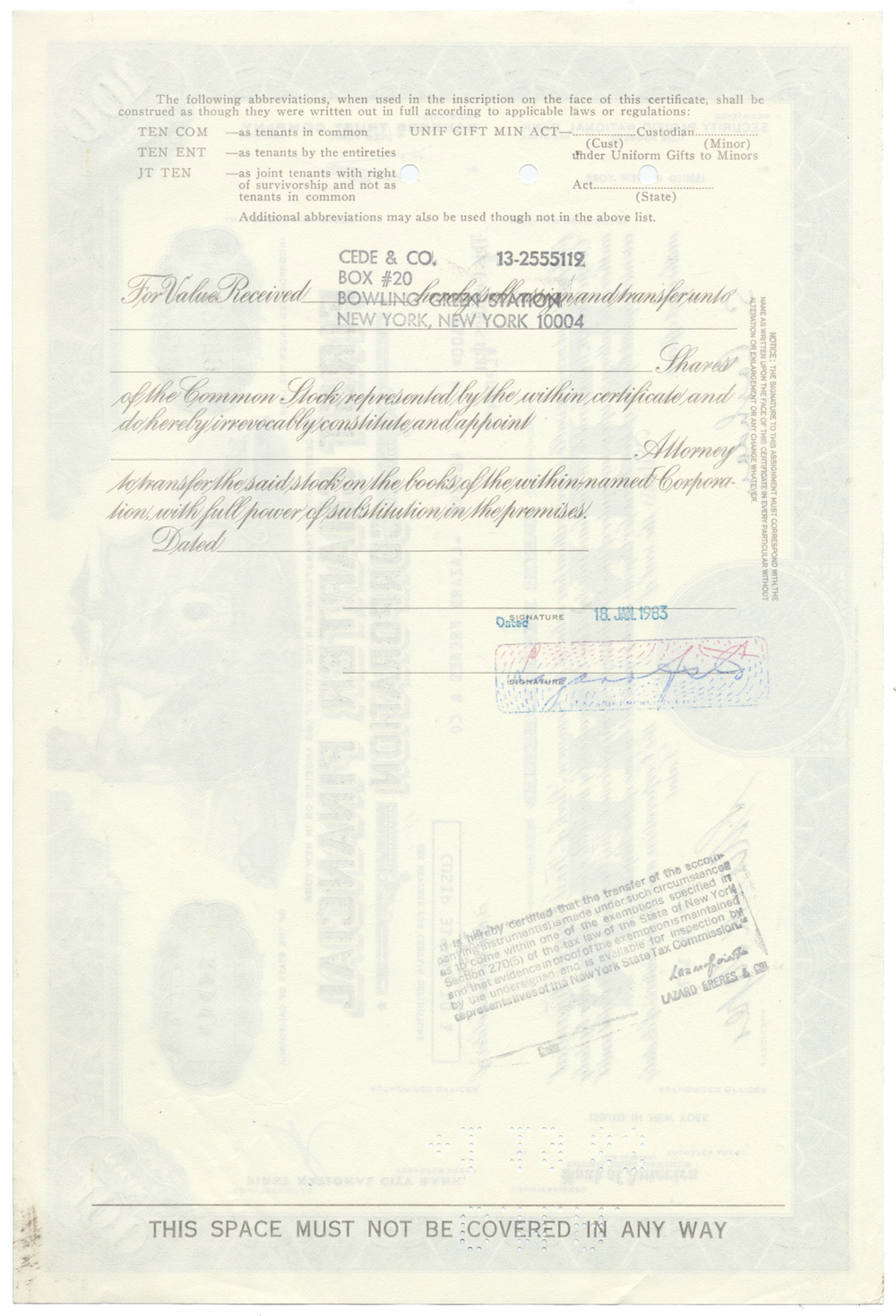 First Charter Financial Corporation Stock Certificate