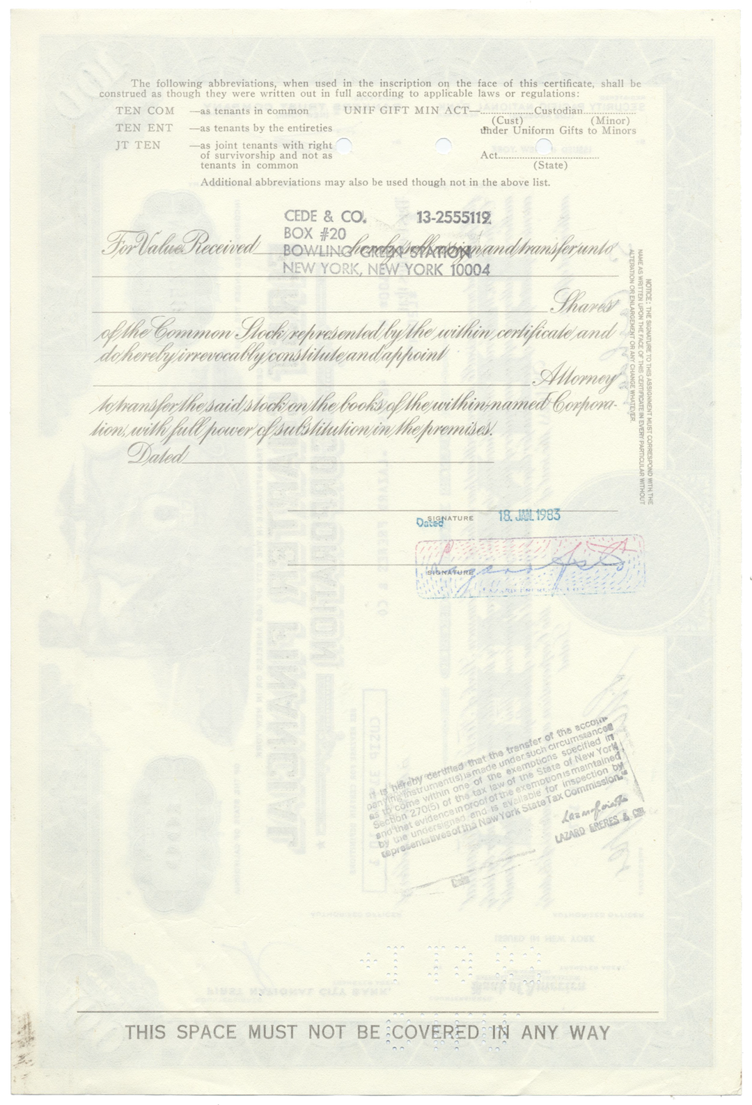 First Charter Financial Corporation Stock Certificate