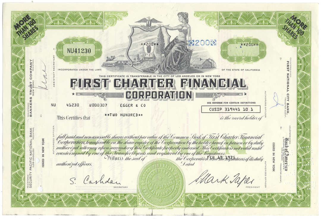 First Charter Financial Corporation Stock Certificate