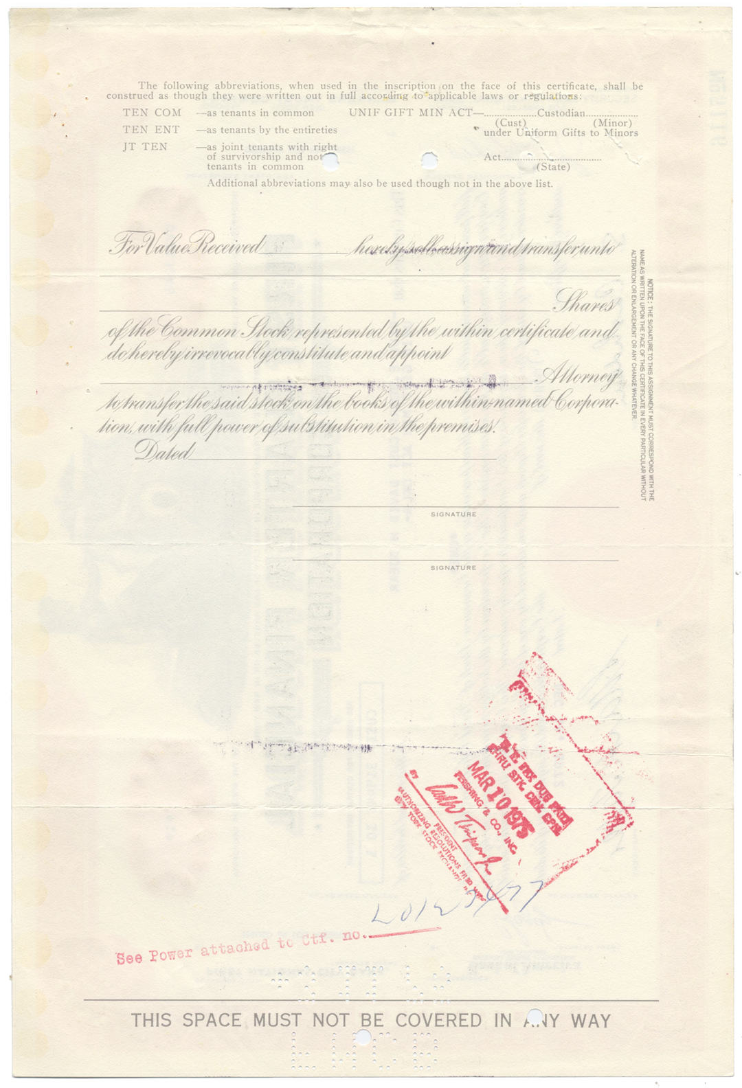 First Charter Financial Corporation Stock Certificate