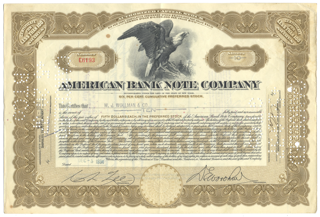 American Bank Note Company Stock Certificate