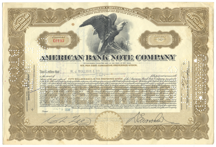 American Bank Note Company Stock Certificate