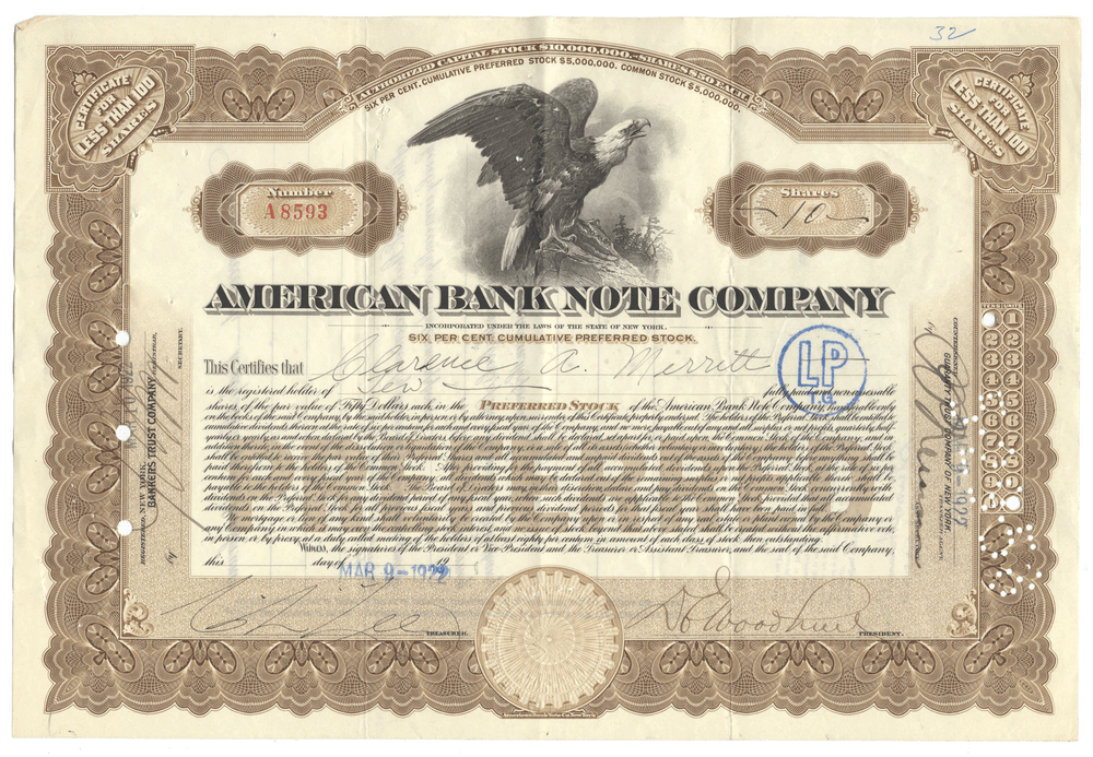 American Bank Note Company Stock Certificate