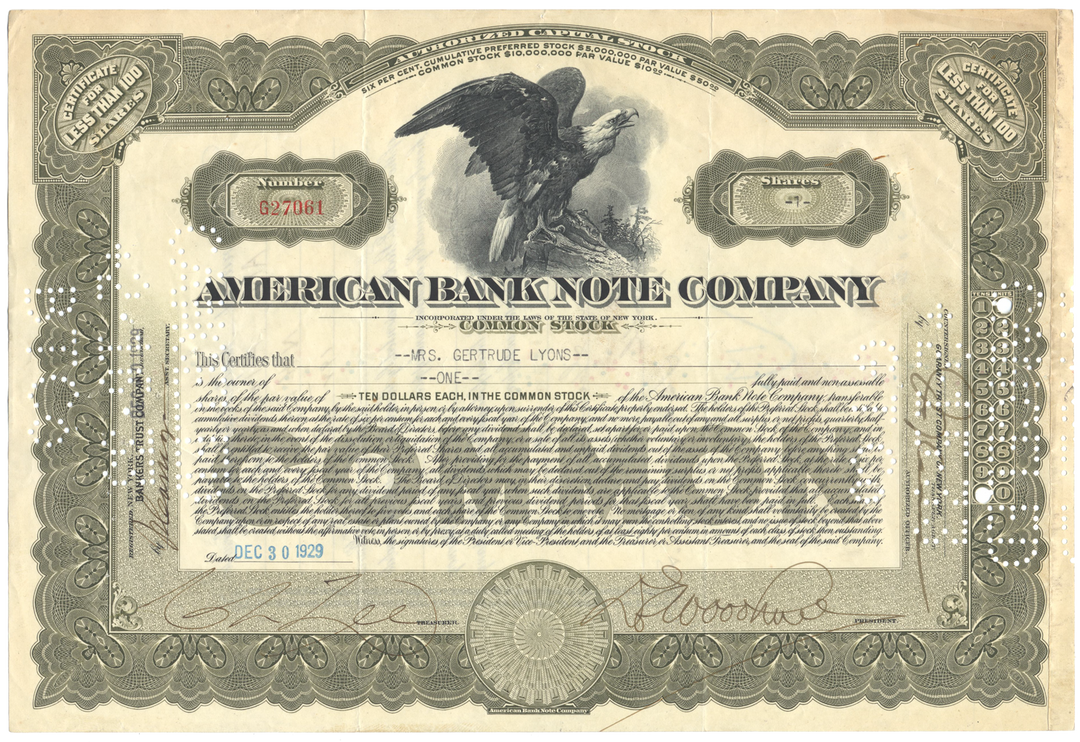 American Bank Note Company Stock Certificate