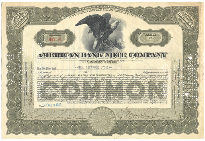 American Bank Note Company Stock Certificate