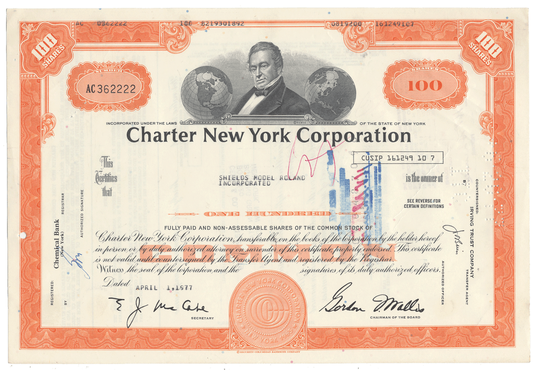 Charter New York Corporation stock certificate