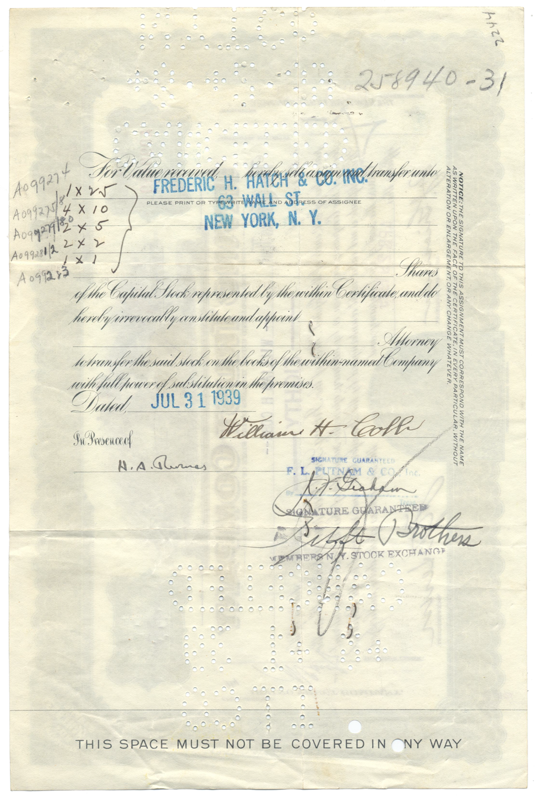 Irving Trust Company Stock Certificate