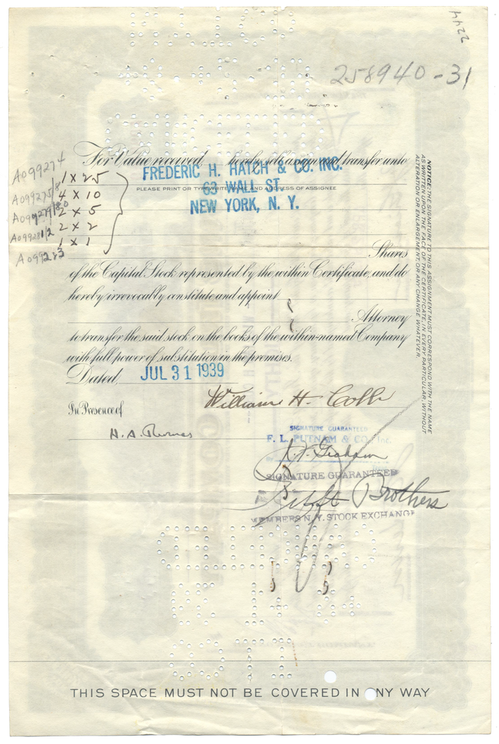 Irving Trust Company Stock Certificate