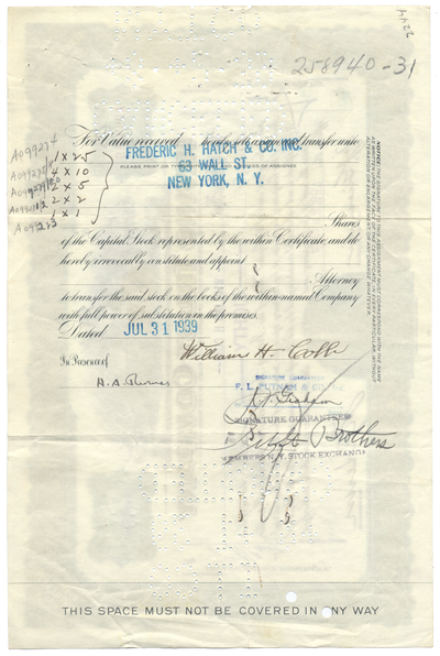 Irving Trust Company Stock Certificate