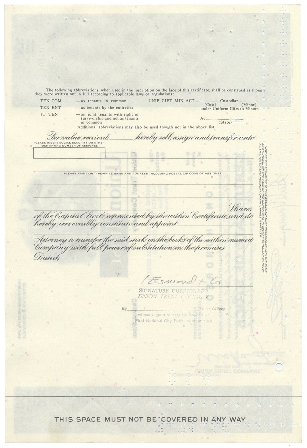 Union Trust Company Stock Certificate