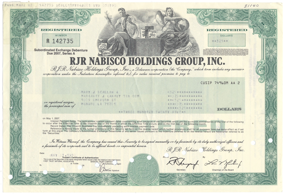 RJR Nabisco Holdings Group, Inc. Bond Certificate