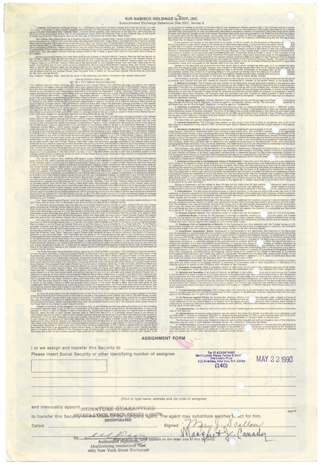 RJR Nabisco Holdings Group, Inc. Bond Certificate