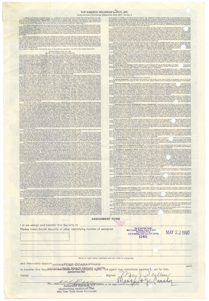 RJR Nabisco Holdings Group, Inc. Bond Certificate