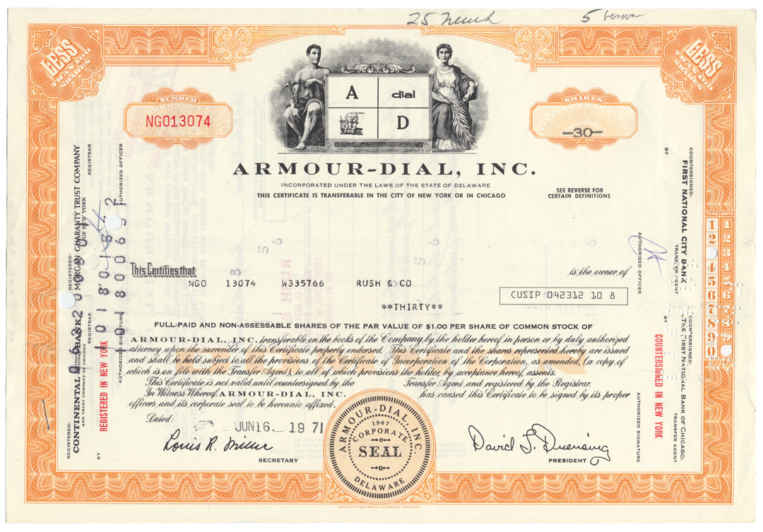 Armour-Dial, Inc. Stock Certificate