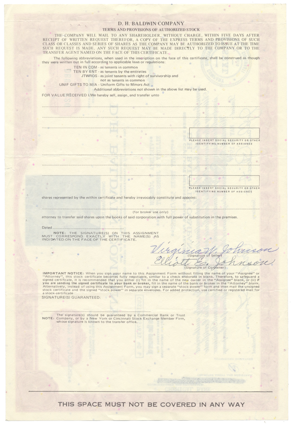 D. H. Baldwin Company Stock Certificate