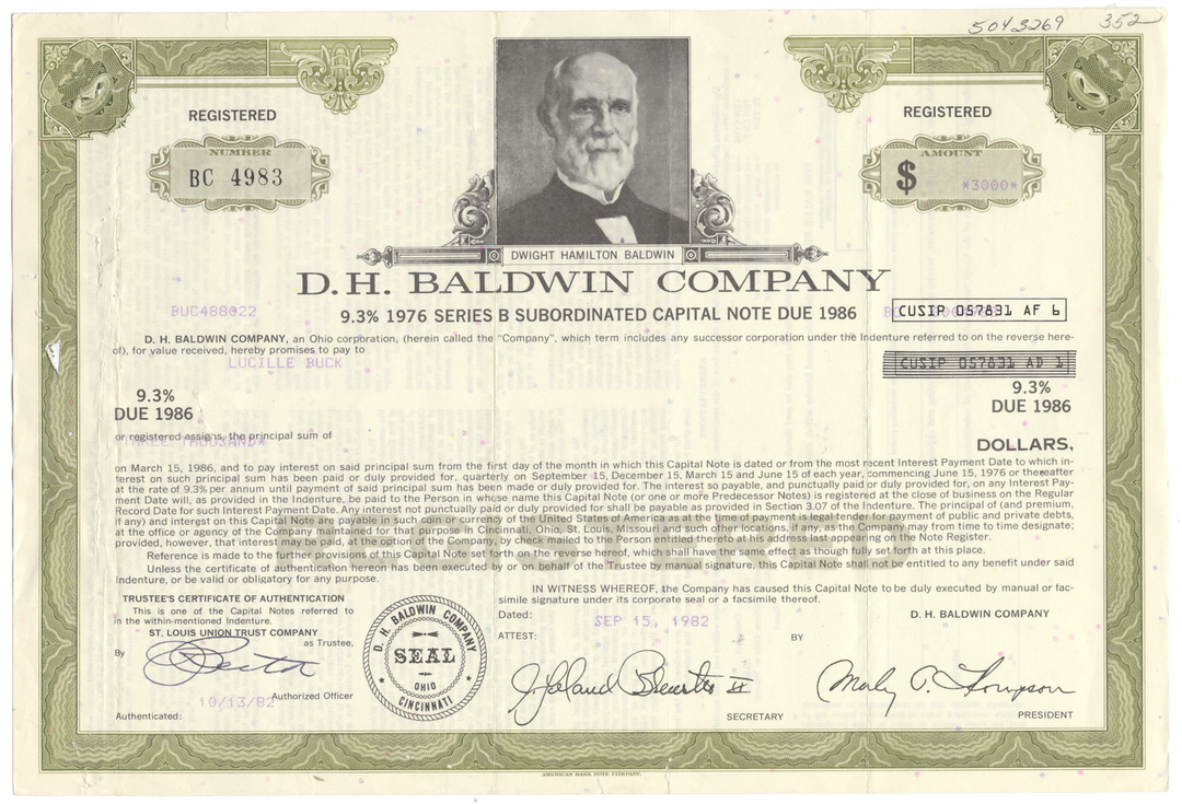 D. H. Baldwin Company Bond Certificate