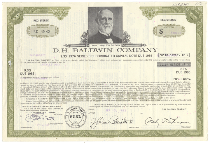 D. H. Baldwin Company Bond Certificate