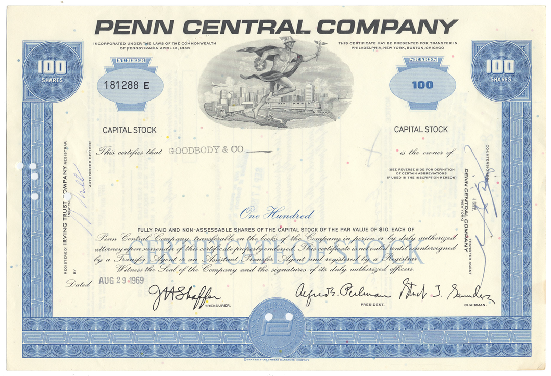 Penn Central Company Stock Certificate