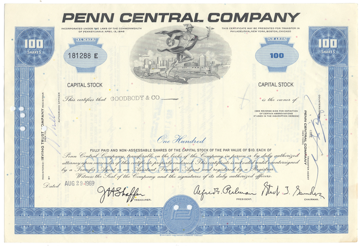 Penn Central Company Stock Certificate