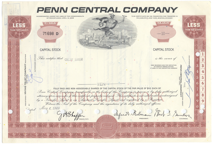 Penn Central Company Stock Certificate