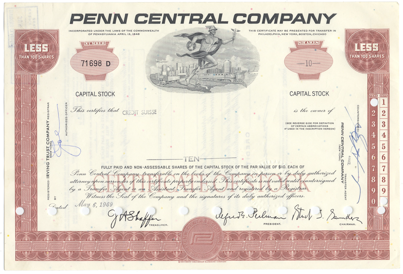 Penn Central Company Stock Certificate