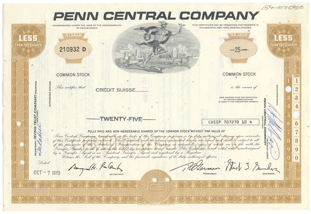 Penn Central Company Stock Certificate