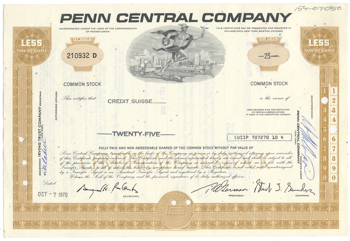 Penn Central Company Stock Certificate