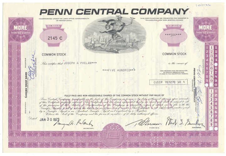 Penn Central Company Stock Certificate