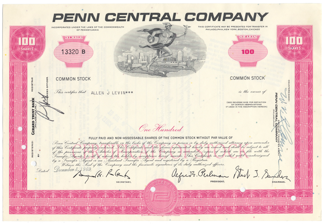 Penn Central Company Stock Certificate