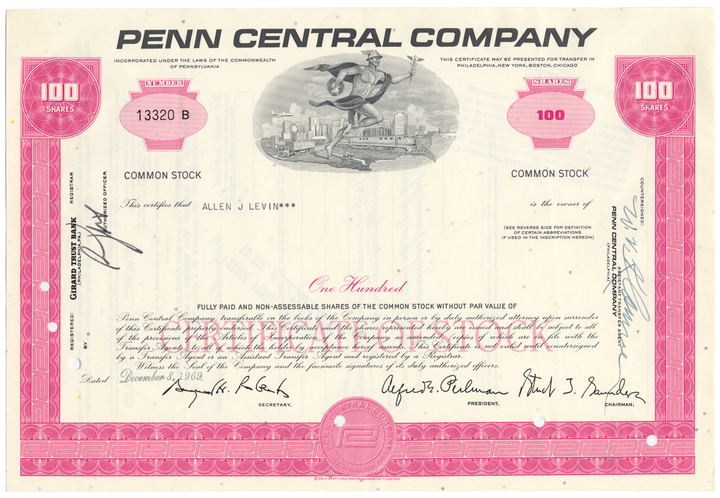 Penn Central Company Stock Certificate