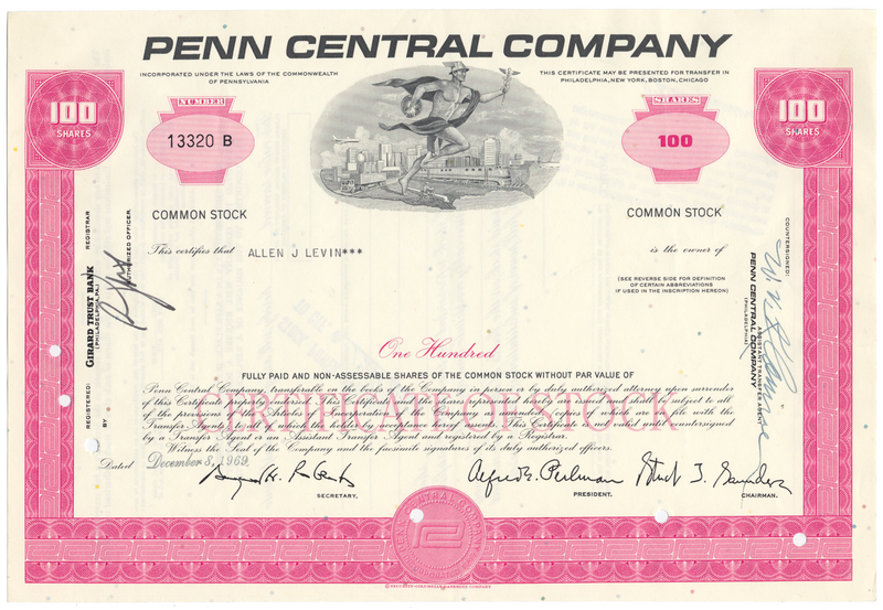 Penn Central Company Stock Certificate