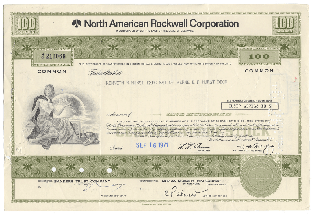 North American Rockwell Corporation Stock Certificate