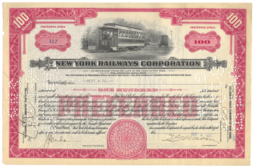 New York Railways Corporation stock certificate 