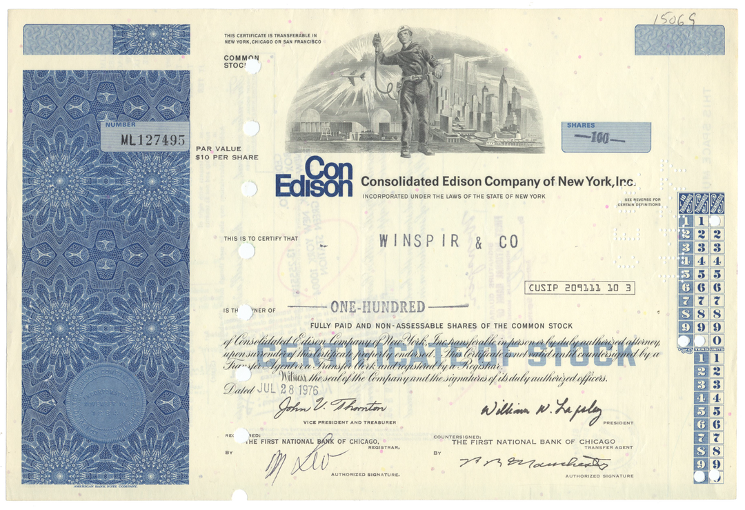 Consolidated Edison Company of New York, Inc. Stock Certificate