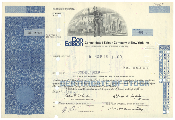 Consolidated Edison Company of New York, Inc. Stock Certificate