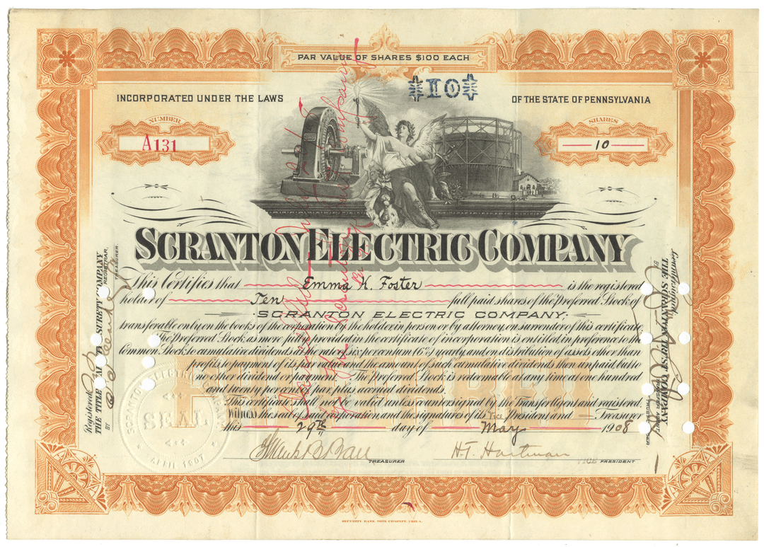 Scranton Electric Company Stock Certificate