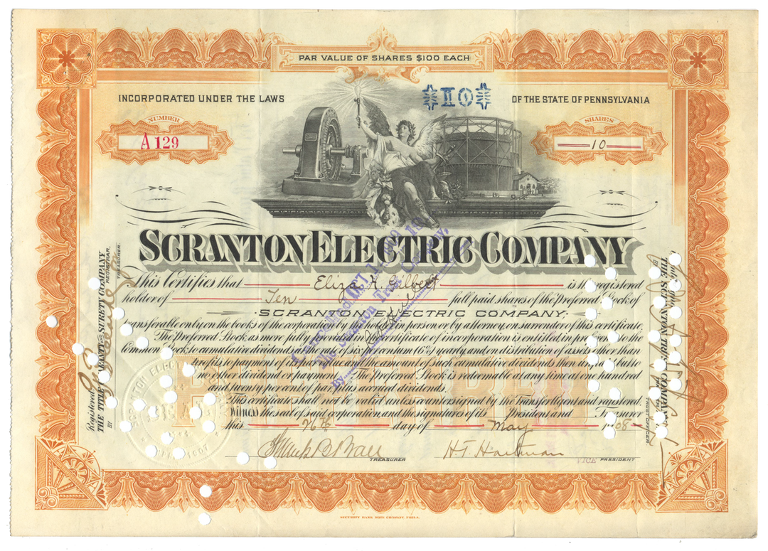 Scranton Electric Company Stock Certificate