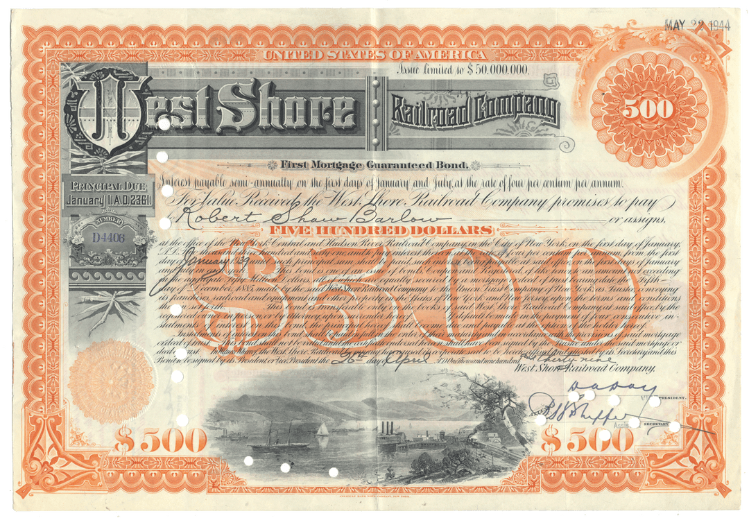 West Shore Railroad Company Bond Certificate