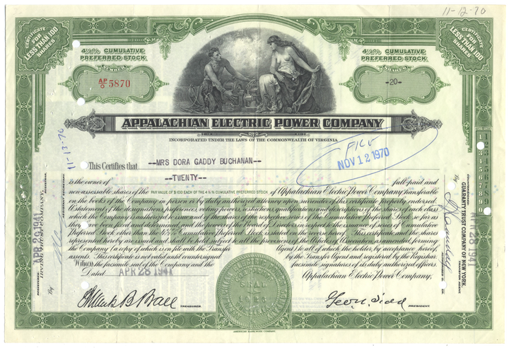 Appalachian Electric Power Company Stock Certificate