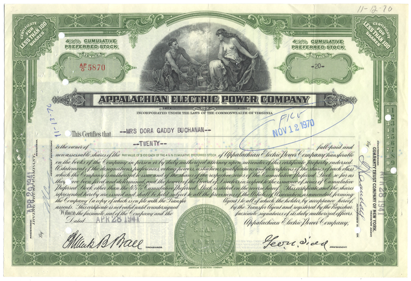 Appalachian Electric Power Company Stock Certificate